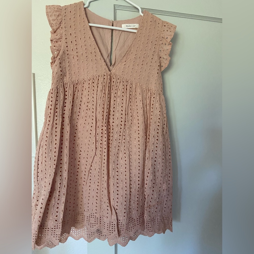 Eyelet romper dress with pockets